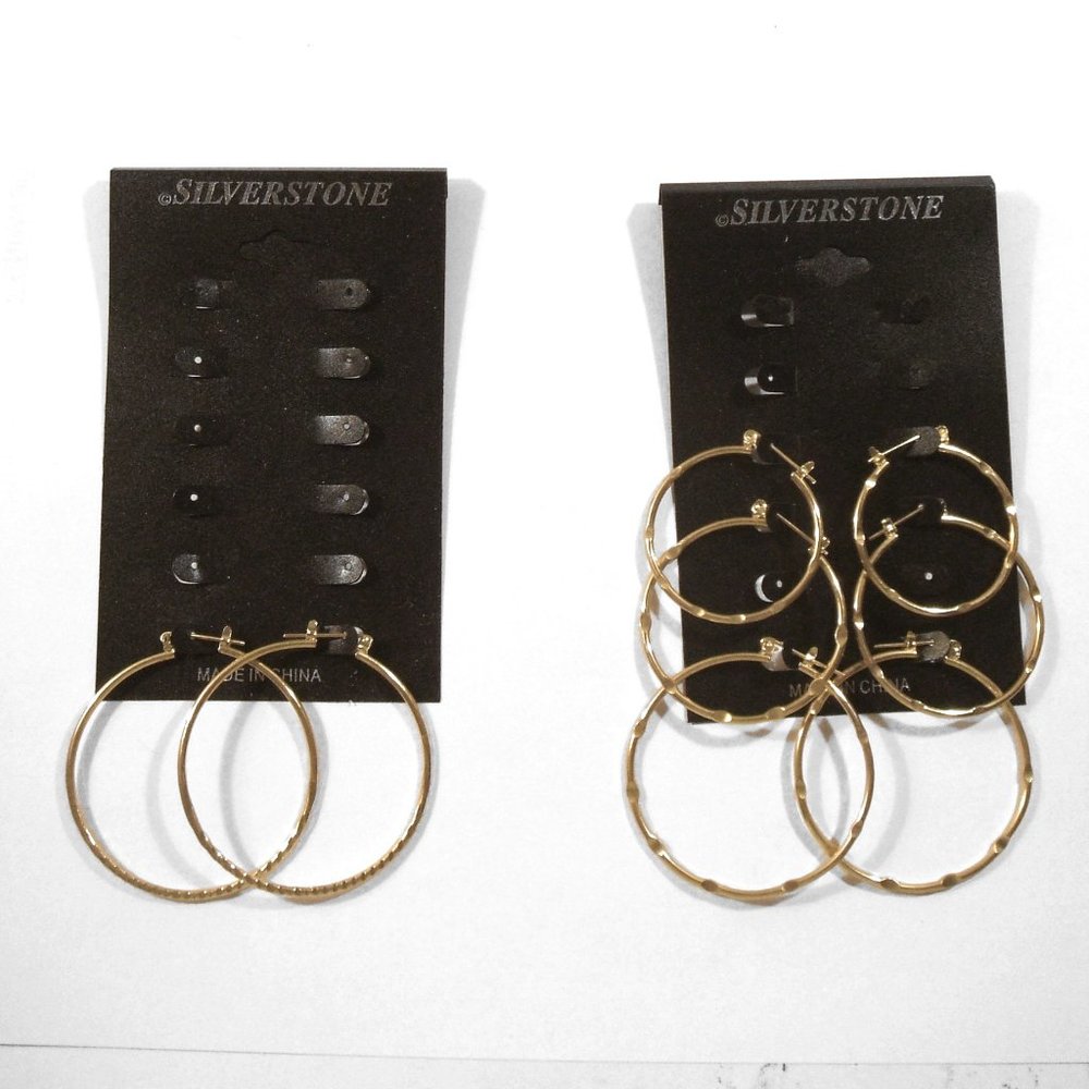 SILVERSTONE SET 4 GOLD PLATED FASHION HOOP EARRINGS VARIOUS SIZES PIERCED EARS